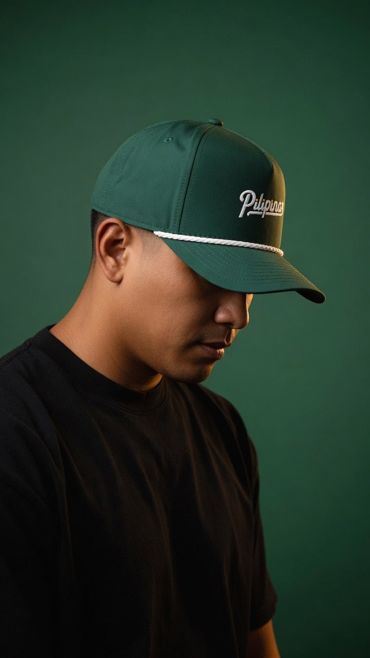 PILIPINAS SCRIPT on green rope hat