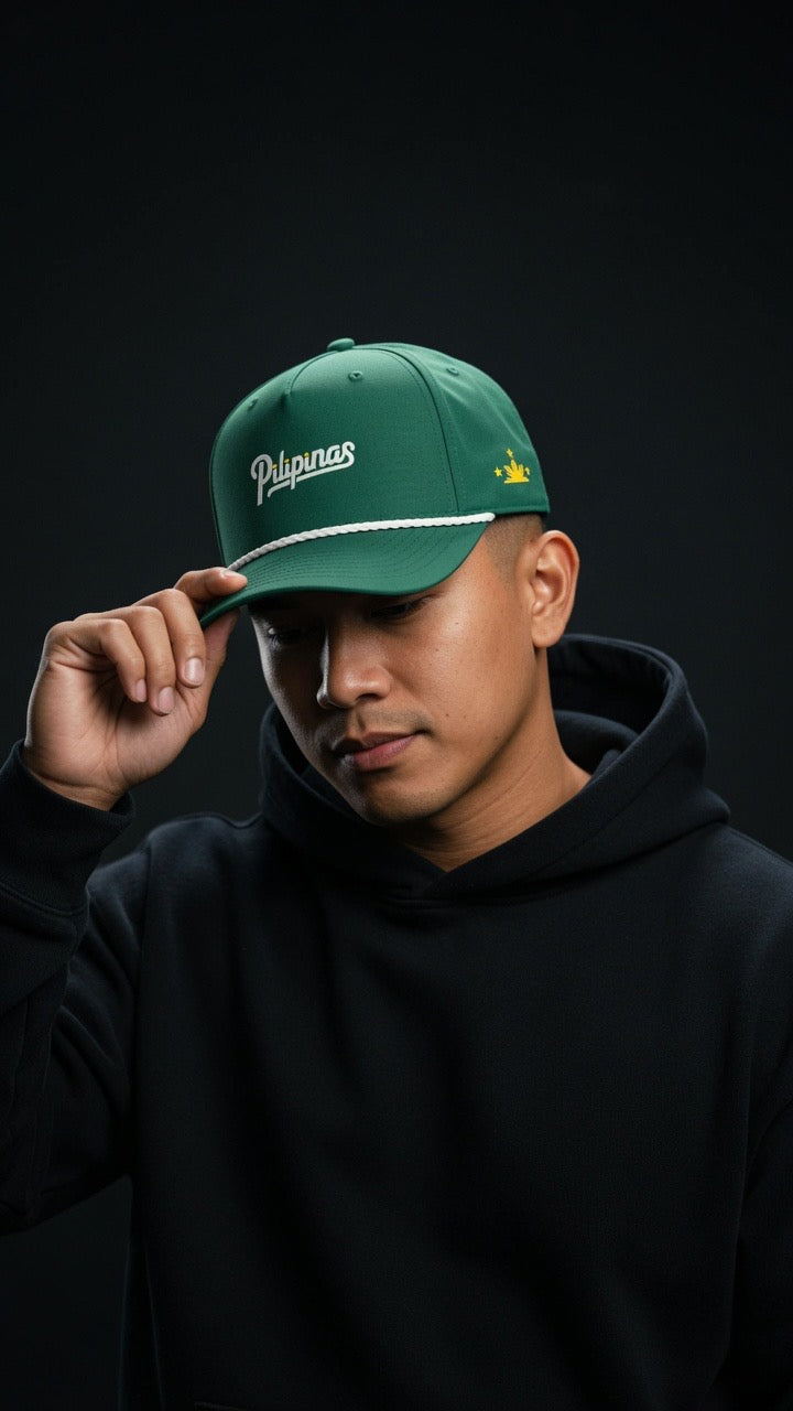 PILIPINAS SCRIPT on green rope hat
