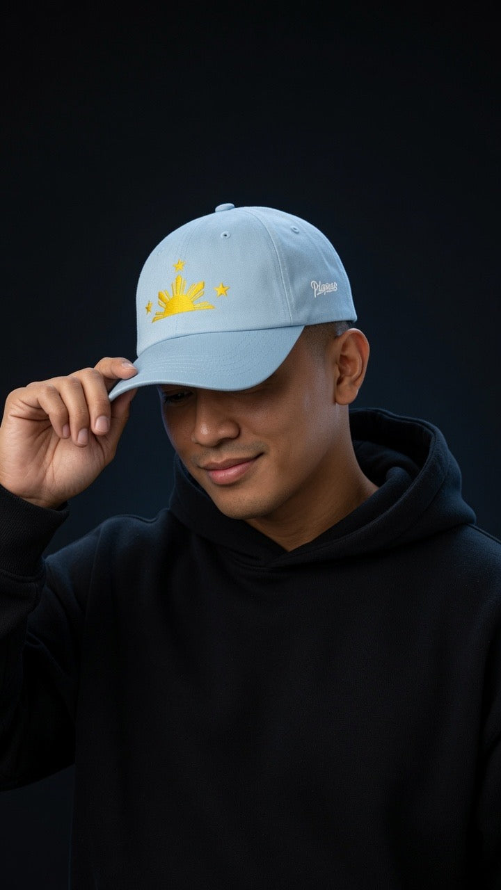 SUN & THREE STARS on light blue hat