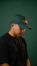 SUN & THREE STARS + SCRIPT on green hat