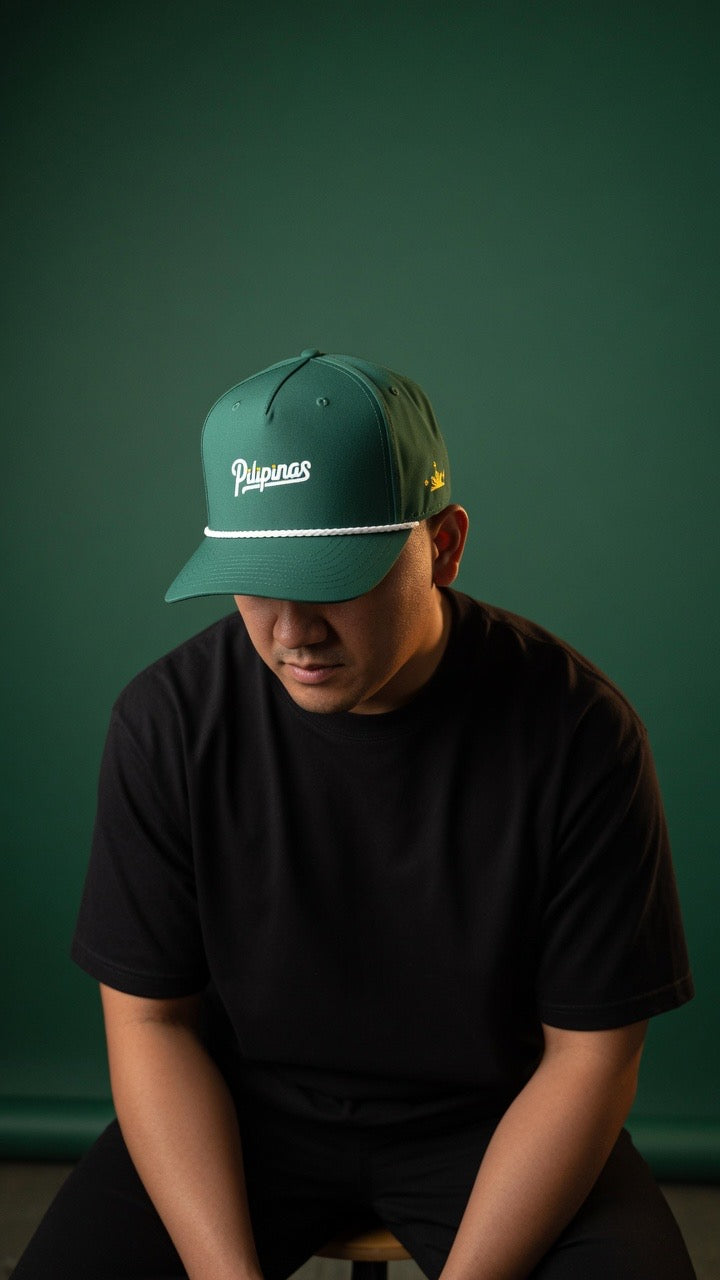 PILIPINAS SCRIPT on green rope hat