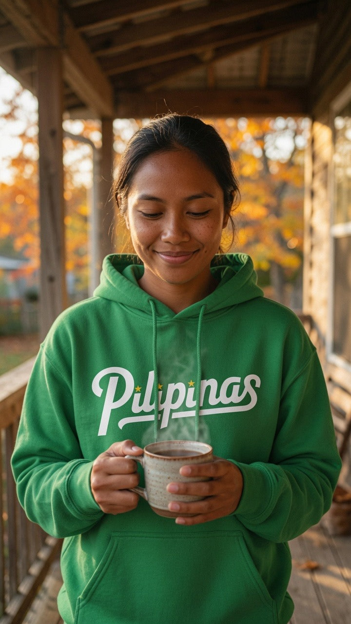 PILINAS MIT DREI STERNEN + SONNE & DREI STERNEN auf grünem Unisex-Kapuzenpullover