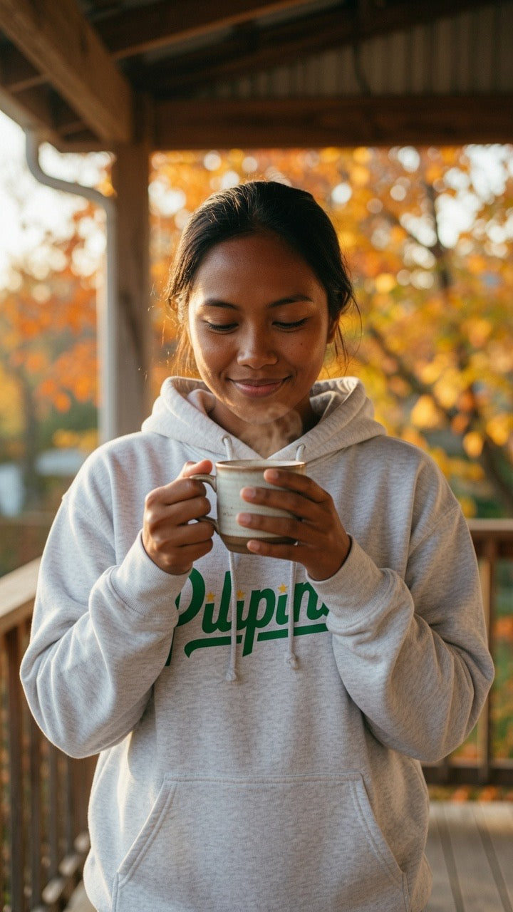 PILINAS MIT DREI STERNEN + SONNE & DREI STERNEN auf unisex grauem Kapuzenpullover