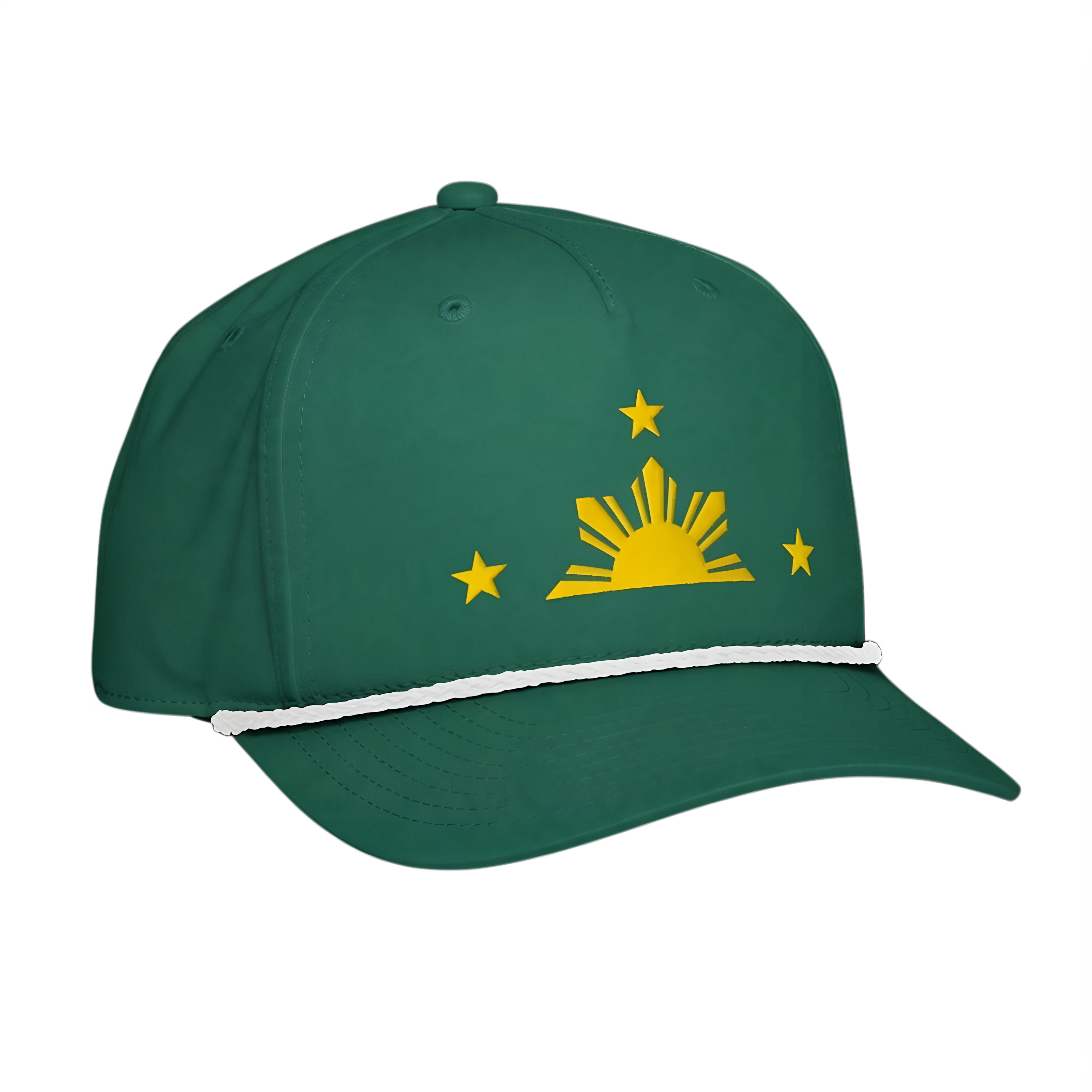 SUN & THREE STARS + PILIPINAS SCRIPT on green rope cap