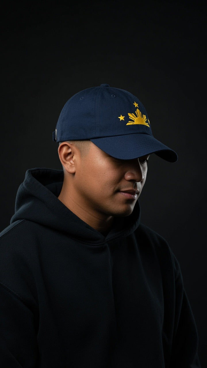 SUN & THREE STARS on navy blue hat