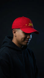 SOLEIL & TROIS ÉTOILES sur casquette rouge