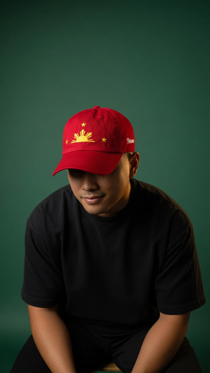 SOLEIL & TROIS ÉTOILES sur casquette rouge