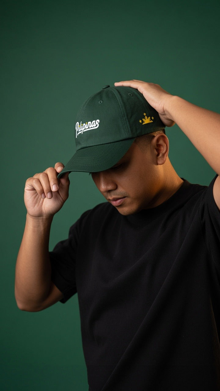 SCRIPT + SUN & THREE STARS on green hat